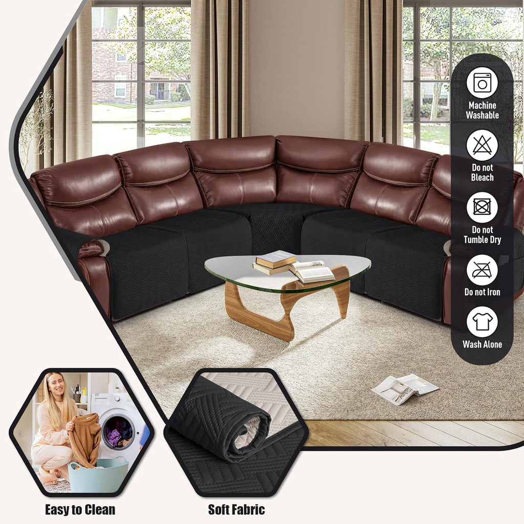 KinCam Waterproof Recliner Sectional Couch Covers, Oversized Reclining Sofa Covers for L Shape Couch, Non Slip Couch Cover for Sofa Washable Slipcover (5 Seat Recliner Cover, Black)