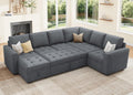 HONBAY Modular Sectional Couch with Pull Out Bed,Moduar Sleeper Sofa with Storage,U Shaped Sectional Couches for Living Room,Bluish Grey