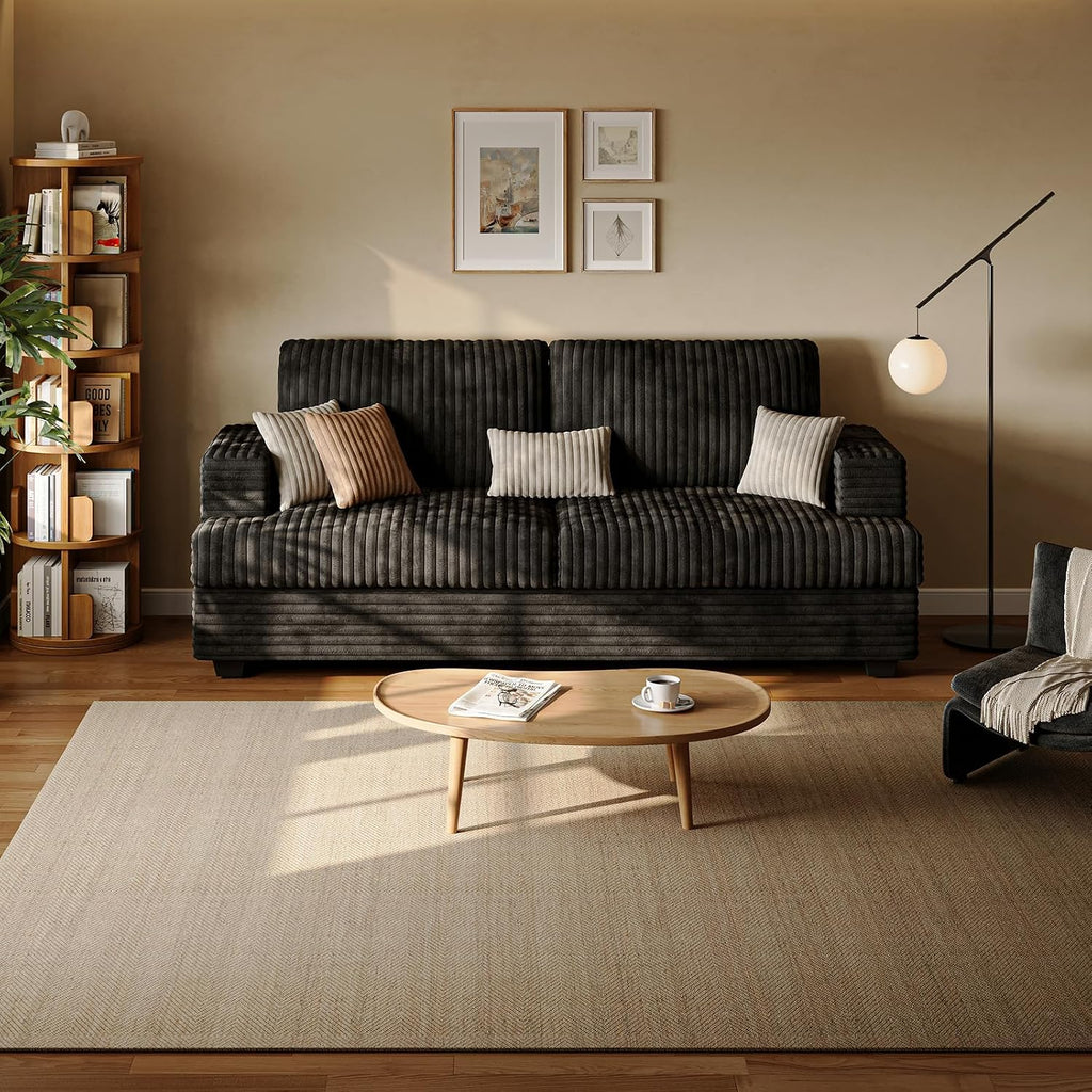 89' Black Couches for Living Room, 3 Seater Couch with Deep Seat, Oversized Loveseat Sofa for Apartment and Small Spaces