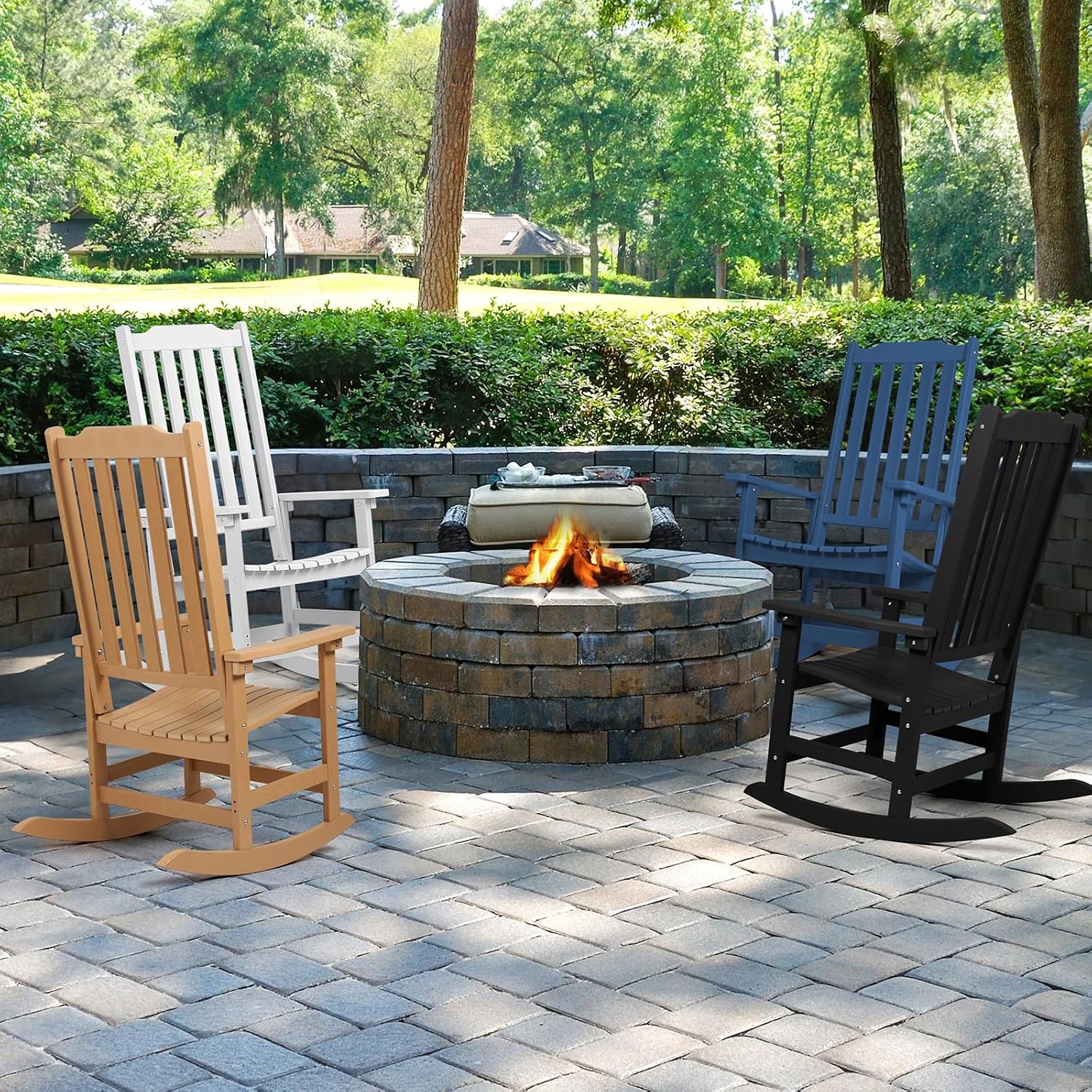 Outdoor Rocking Chairs Set of 4, Oversized All Weather High Back Porch Rocker, Patio Rockers for Outside
