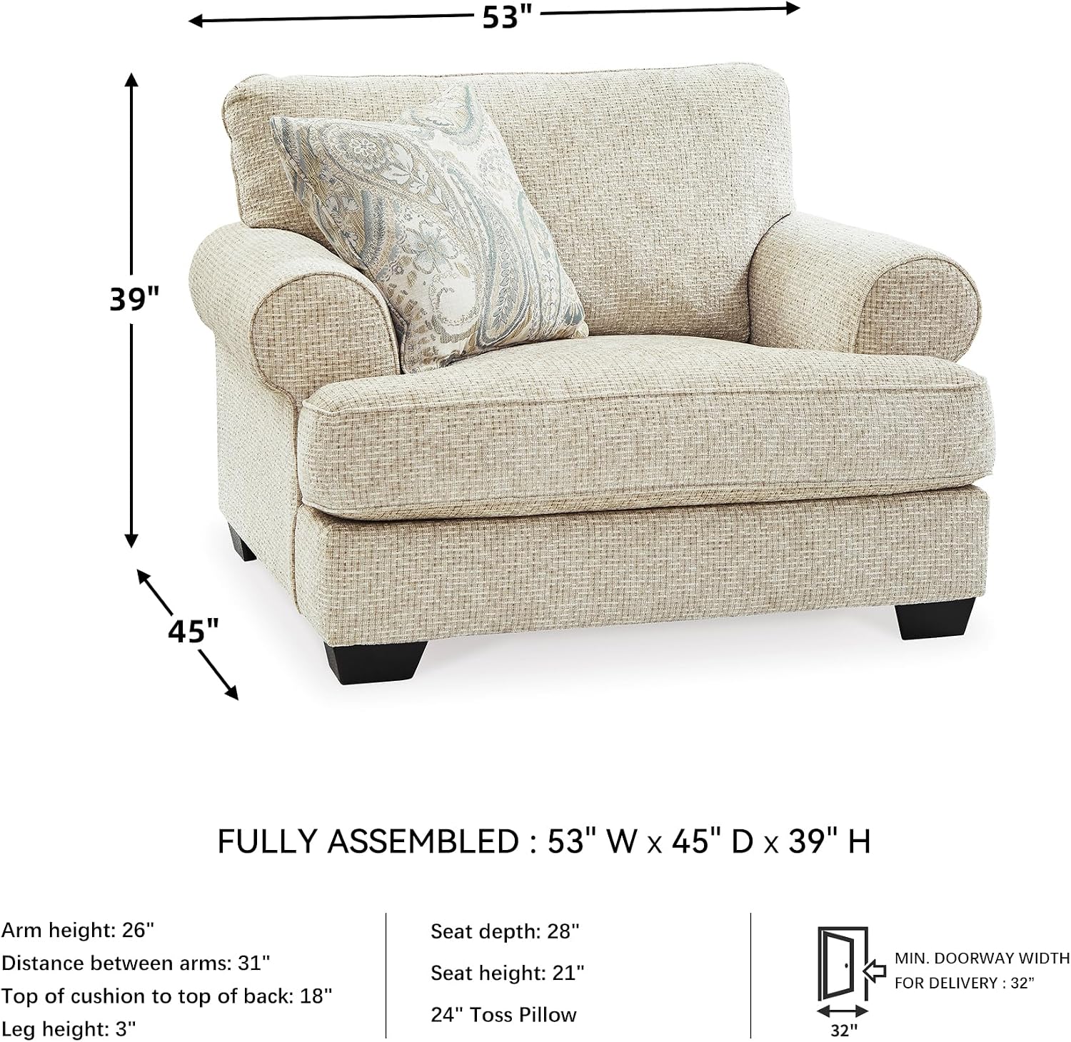 Signature Design by Ashley Monaghan Classic Upholstered Oversized Chair with Toss Pillow, Light Brown