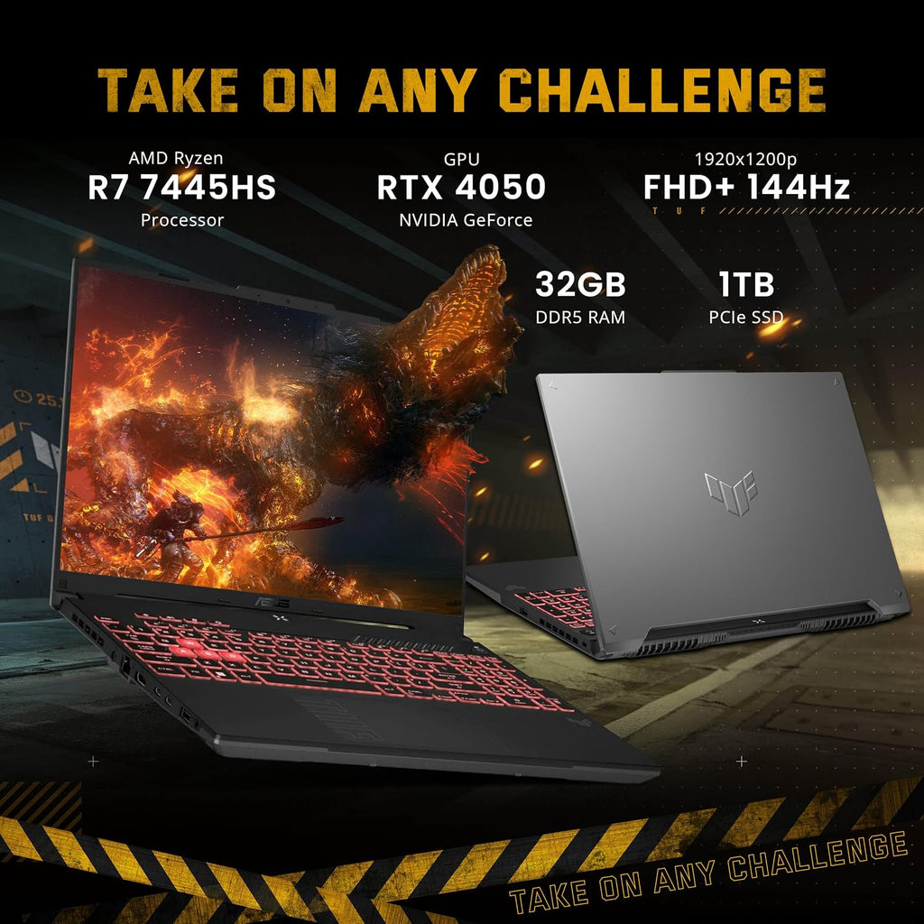 ASUS TUF A16 16' WUXGA 144Hz Gaming Laptop, AMD Ryzen 7 7445HS, GeForce RTX 4050, 32GB DDR5, 1TB SSD, RGB Backlit Keyboard, Copilot, 720p Camera, Win 11 Pro, Gray, 1TB Docking Station Set
