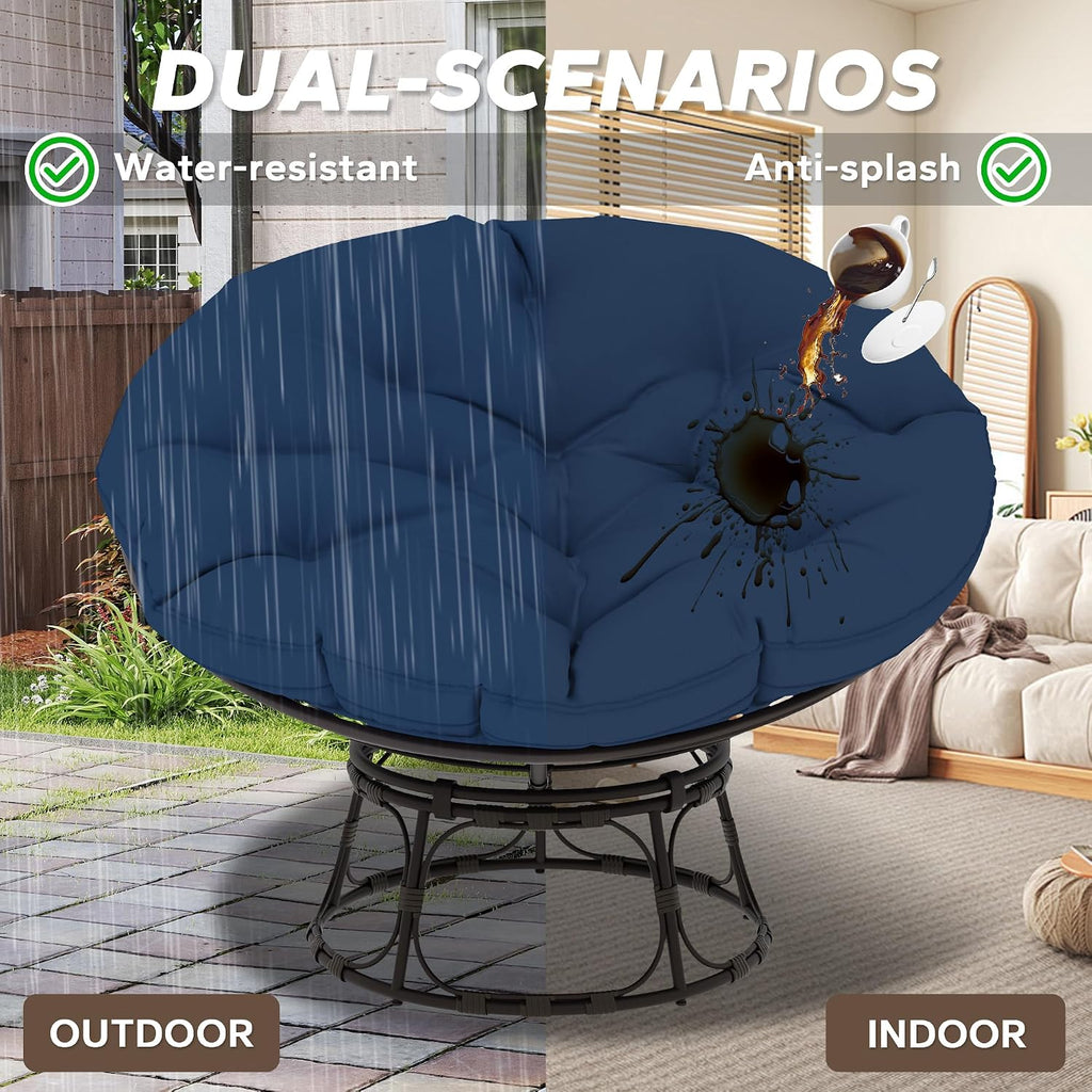 46'' Large Size Papasan Chair with (Non-Swivel) Cushion and Frame, Living Room Chair for Reading, Navy Blue