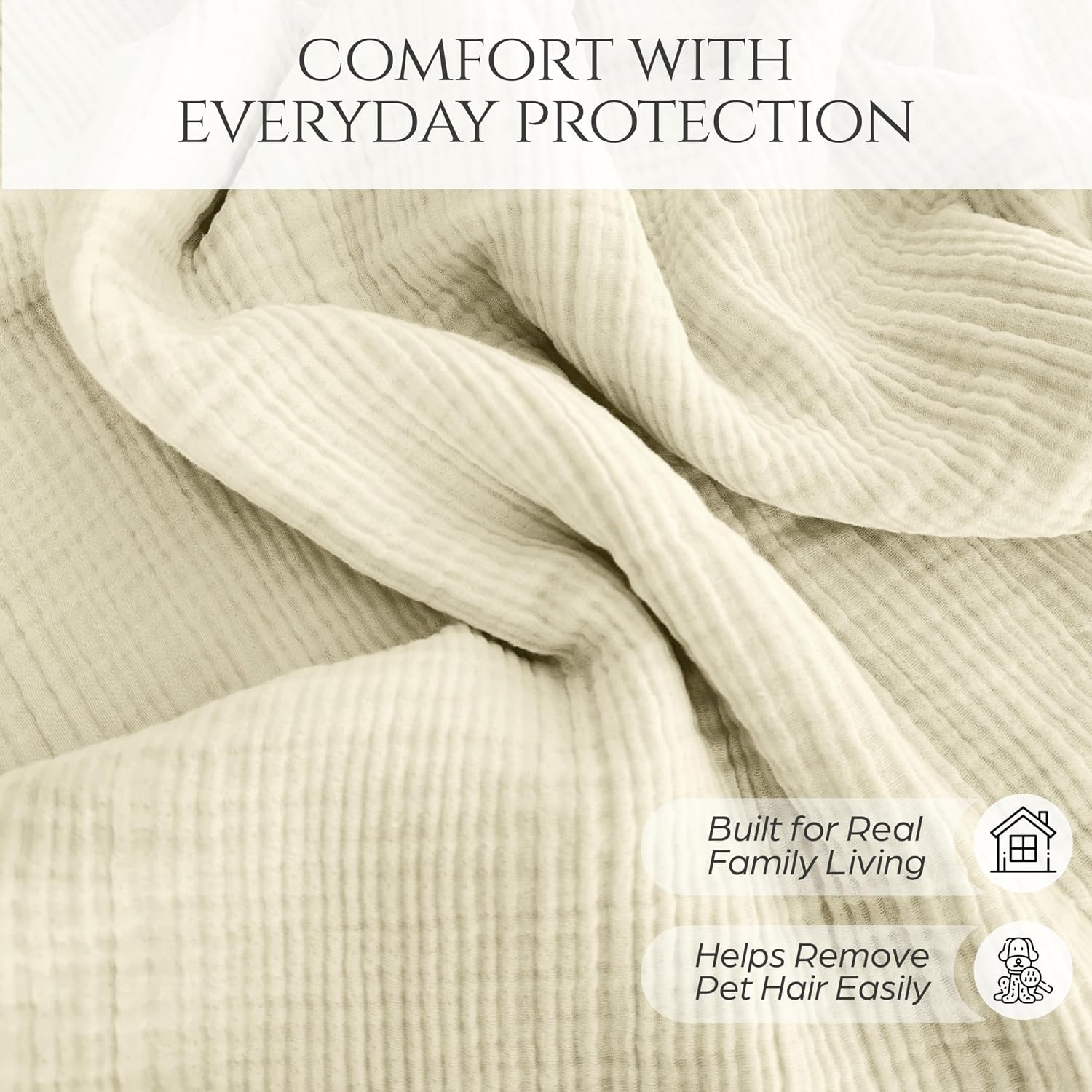 Washable Sofa Cover %100 Pure Cotton, Gauze Couch Covers for Sectional, 3 Seater, L Shape, U Shape Sofa, Large 4 Layered Natural Muslin Fabric, Cloud Like Couch Cover (Cream, 95x118' / 240x300 cm)