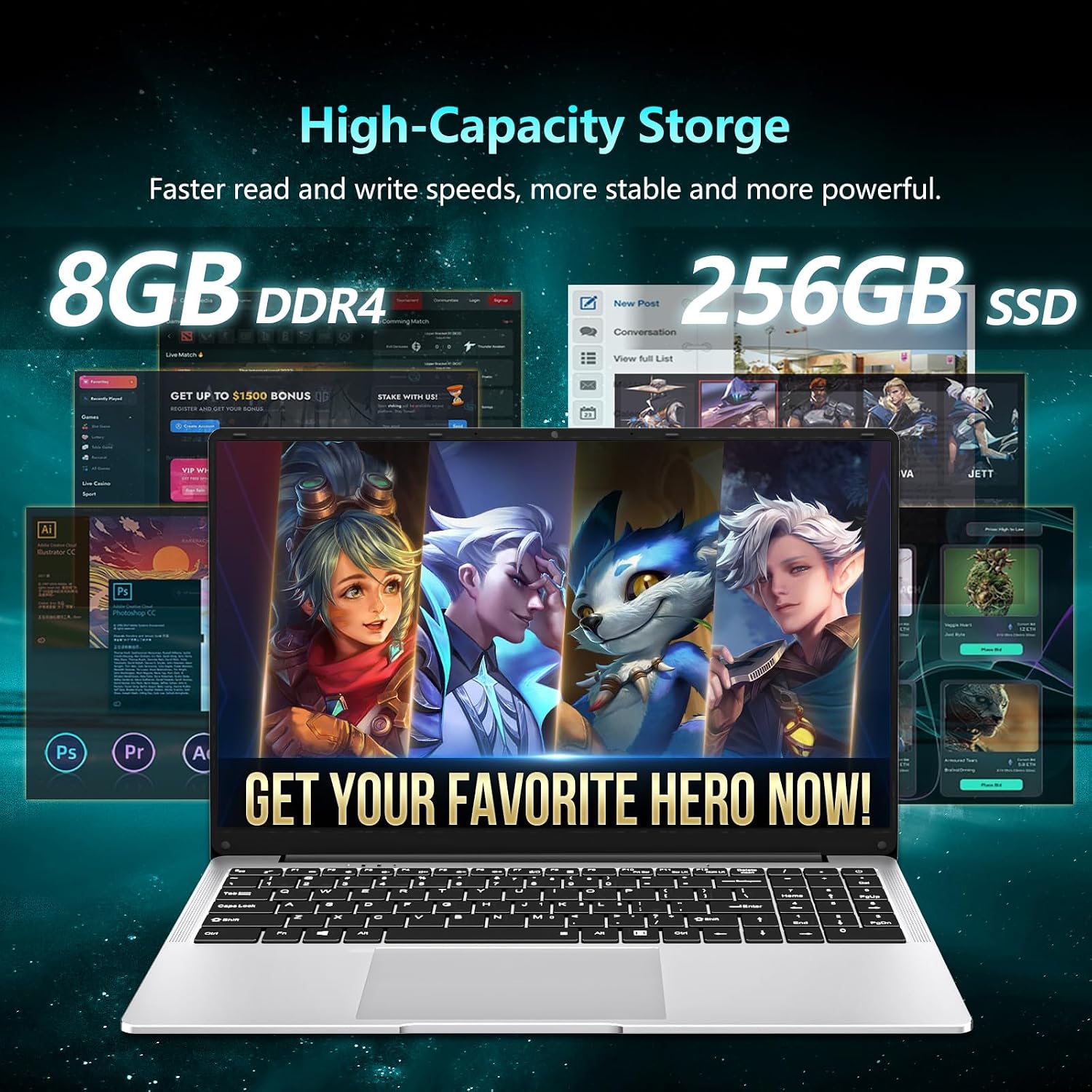 Laptop, 15.6 inch Laptop Celeron N4000 Processor, Laptop Computers with 8GB DDR4 256GB SSD, Lap top for Work/Study, FHD Display, 180° Open, TF Card,WiFi 2.4/5G, BT4.2, Win 11 Pro, Long Battery