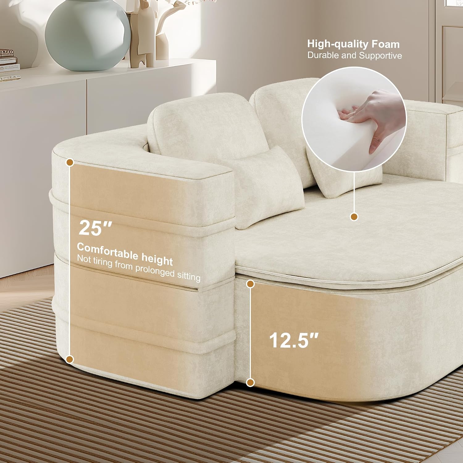 75'' Folding Sleeper Sofa Bed, Convertible Memory Foam Boneless Couch, Foldable Full Size Guest Bed, Modern 2-in-1 Futon Floor Sleeper Sofa with 4 Pillows and Blanket (Chenille, Beige1)