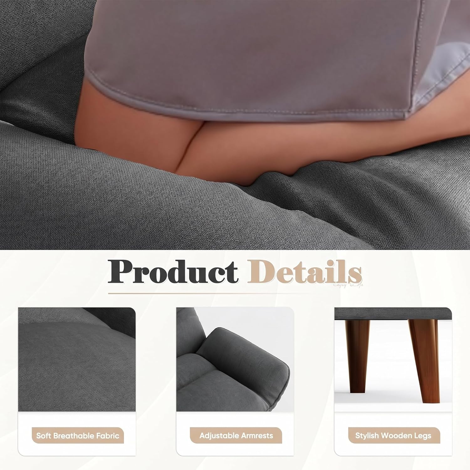 Homall Futon Sofa Bed, Modern Loveseat Futon Couch with Adjustable Backrest and Armrests, Sleeper Sofa Bed with Wood Frame for Living Room, Office, Apartment (Fabric, Dark Grey)