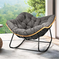 Egg-Shaped Outdoor Rocking Chair, Patio Rocking Chair with Thick Cushion, Modern Indoor Papasan Rocking Chair, Lounge Rocker for Balcony, Living Room, Bedroom, Porch, Lawn, Garden (Dark Grey)