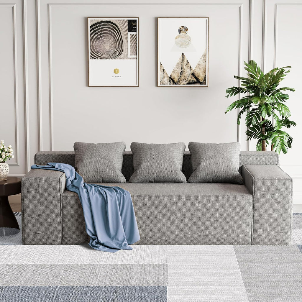 PurrJoys Modular Sectional Sofa, 3 Seater 105' Deep Seat Corduroy Lounge Sofa with Movable Cushions, Modular Couch for Small Spaces, Living Room, Bedroom, Apartment, Office - Gery