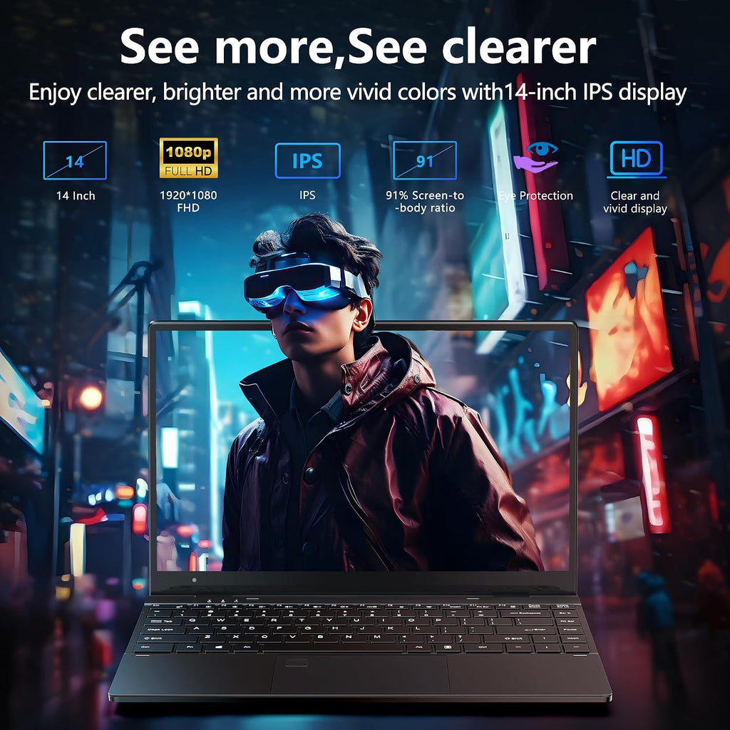 FUNYET Touchscreen Laptop Computer, 14 Inch 2 in 1 Gaming Laptop, N100 Processor, 16GB RAM 1TB SSD, 1920 x 1080, Fingerprint Unlock, Backlit Keyboard, Wi-Fi 6, BT5.2, Windows 11 Pro