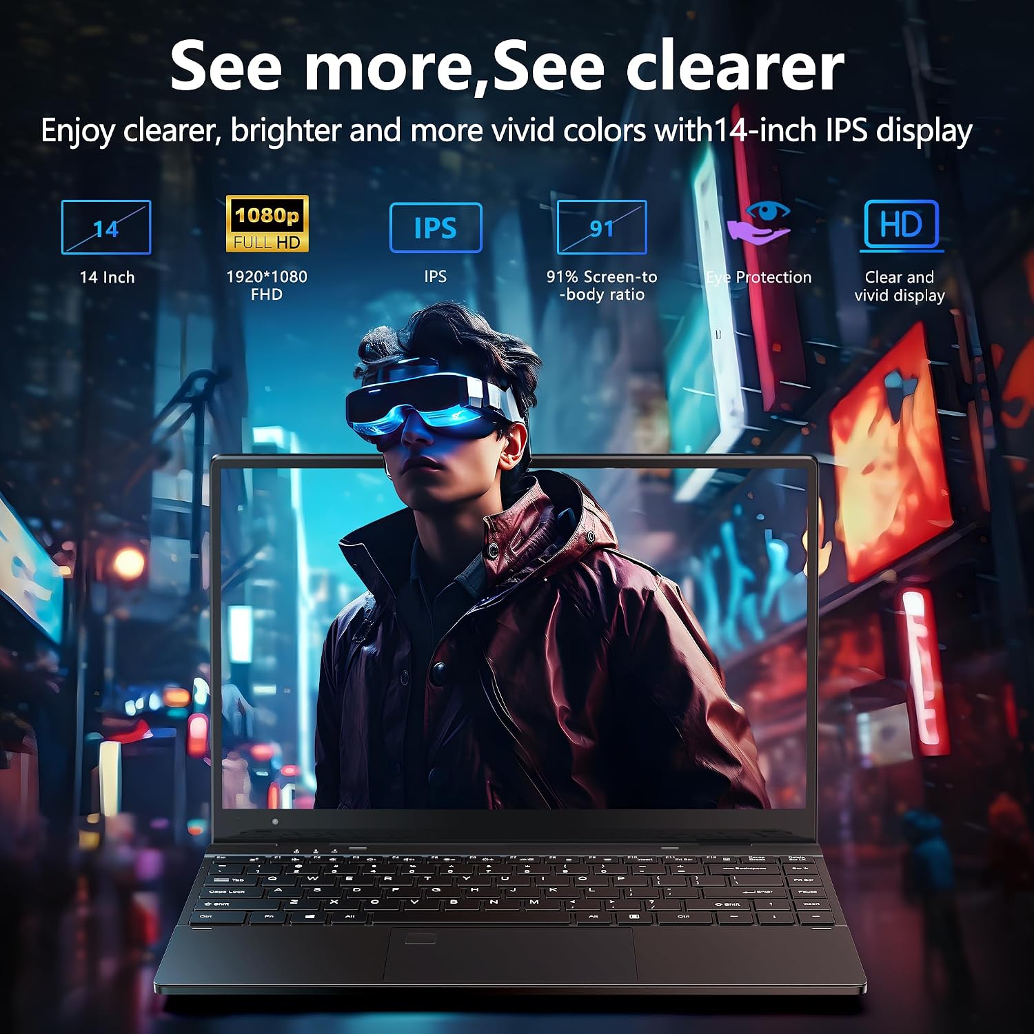 FUNYET Touchscreen Laptop Computer, 14 Inch 2 in 1 Gaming Laptop, N100 Processor, 16GB RAM 1TB SSD, 1920 x 1080, Fingerprint Unlock, Backlit Keyboard, Wi-Fi 6, BT5.2, Windows 11 Pro