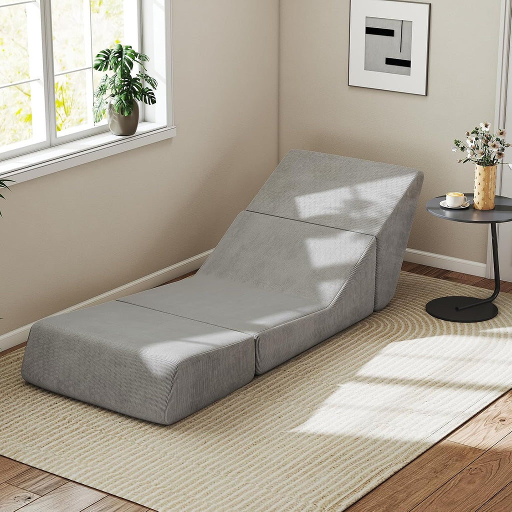 Giantex 3-in-1 Folding Sofa Bed, Convertible Sleeper Chair with Back Support, High Density Sponge, Washable Zippered Cover, Portable Floor Chaise Lounge for Living Room Bedroom Office Apartment (Grey)