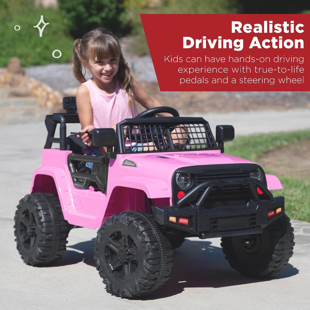 Best Choice Products 12V Kids Electric Vehicle Toy Ride On Car with Parent Remote Control for Toddlers, Seat Harness, 61 lbs Weight Capacity, Locking Doors, Spring Suspension, Bluetooth - Pink