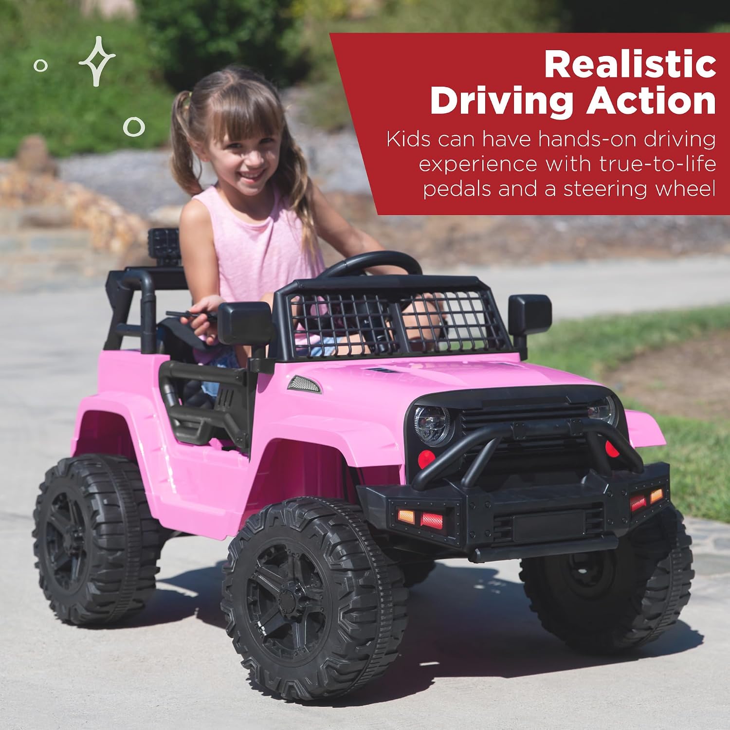 Best Choice Products 12V Kids Electric Vehicle Toy Ride On Car with Parent Remote Control for Toddlers, Seat Harness, 61 lbs Weight Capacity, Locking Doors, Spring Suspension, Bluetooth - Pink