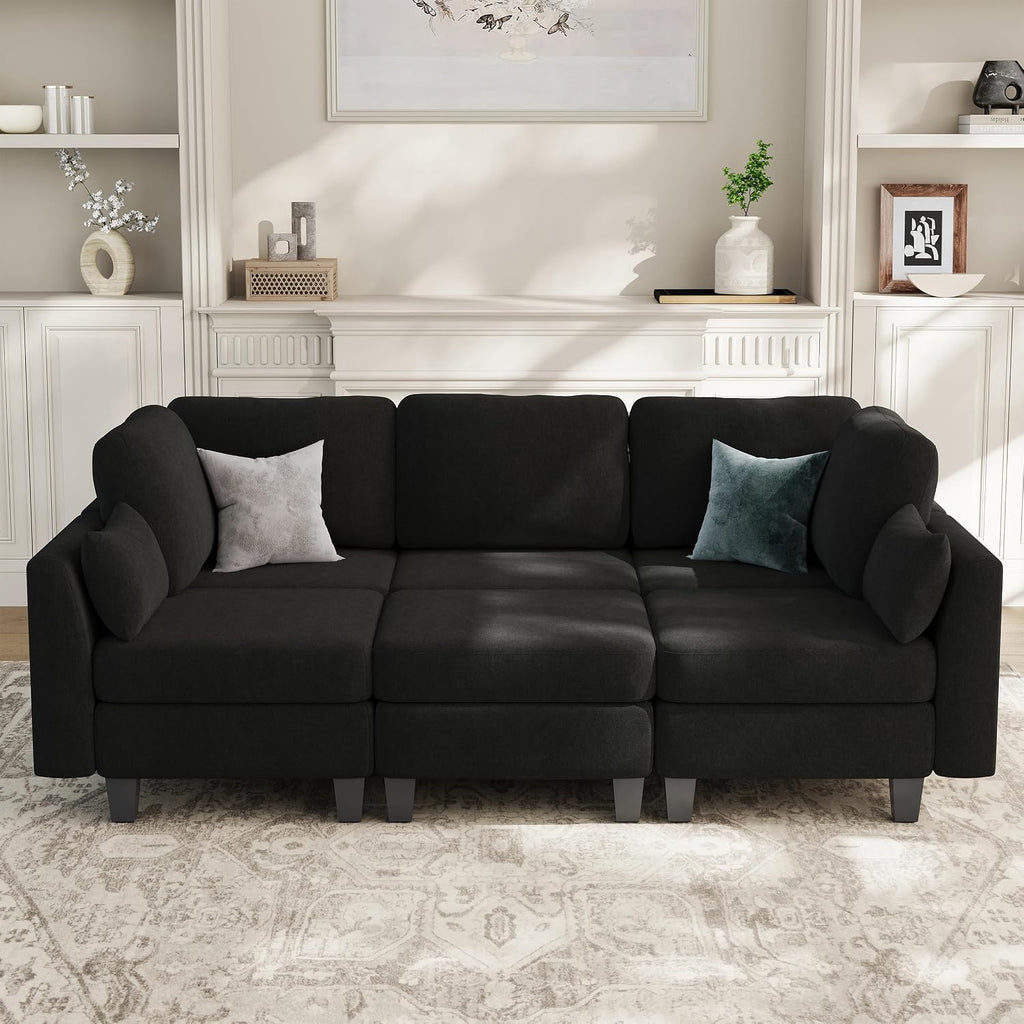 Sectional Sleeper Sofa, 6 Seaters Modular Sleeper Sofa Couch, Comfy Sectionals Couches Bed, Convertible Sofas with Ottomans, Modular Sectional Couches for Living Room, Black