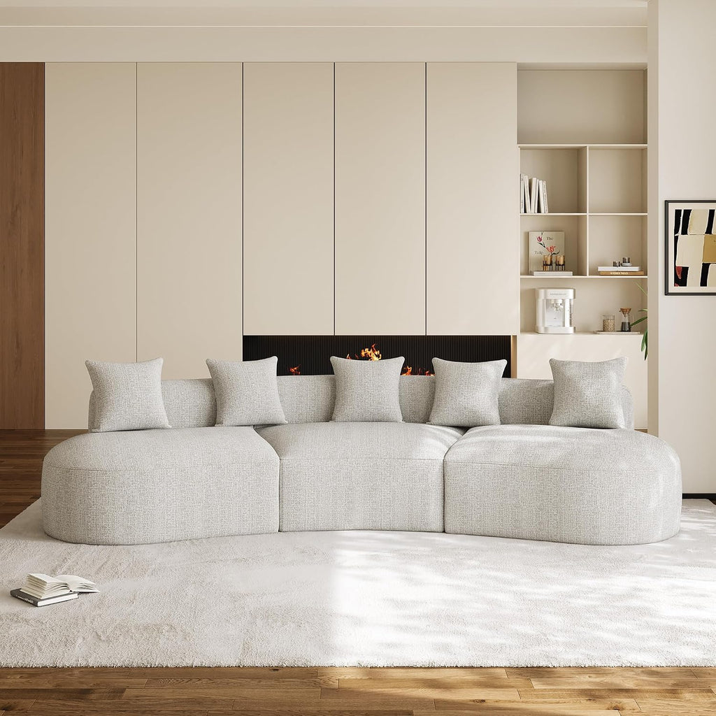 134' Oversized Sectional Sofa for Living Room, Modern Luxury Plush Chenille 4-Seater Extra Deep & Wide Seat Curved Cloud Couch with 5 Throw Pillows, No Assembly Needed, Light Grey