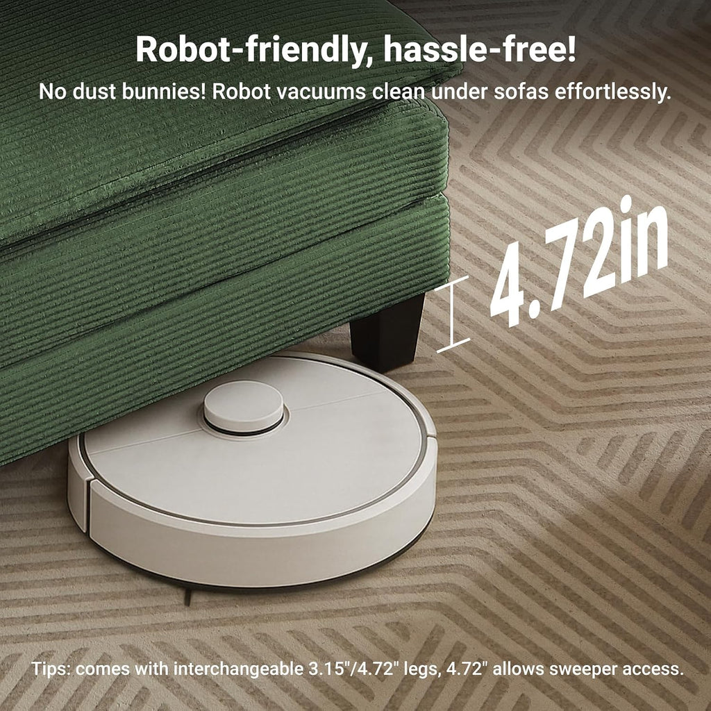 Amsleekey Modular Sectional Sofa, 76.5' L-Shaped Corduroy Comfy Sectional Couches for Living Room, 2-Seater Cloud Couches with 1 Movable Ottoman, Flexible Combination Modern Deep Seat Sofa (Green)