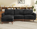Vesgantti 97' Modular Sectional Sofa Black, L-Shaped Couch with Movable Ottoman, Comfy Corduroy Couch with Spring Cushion, Modular Sofa with Deep Seat for Living Room, Bedroom and Apartment