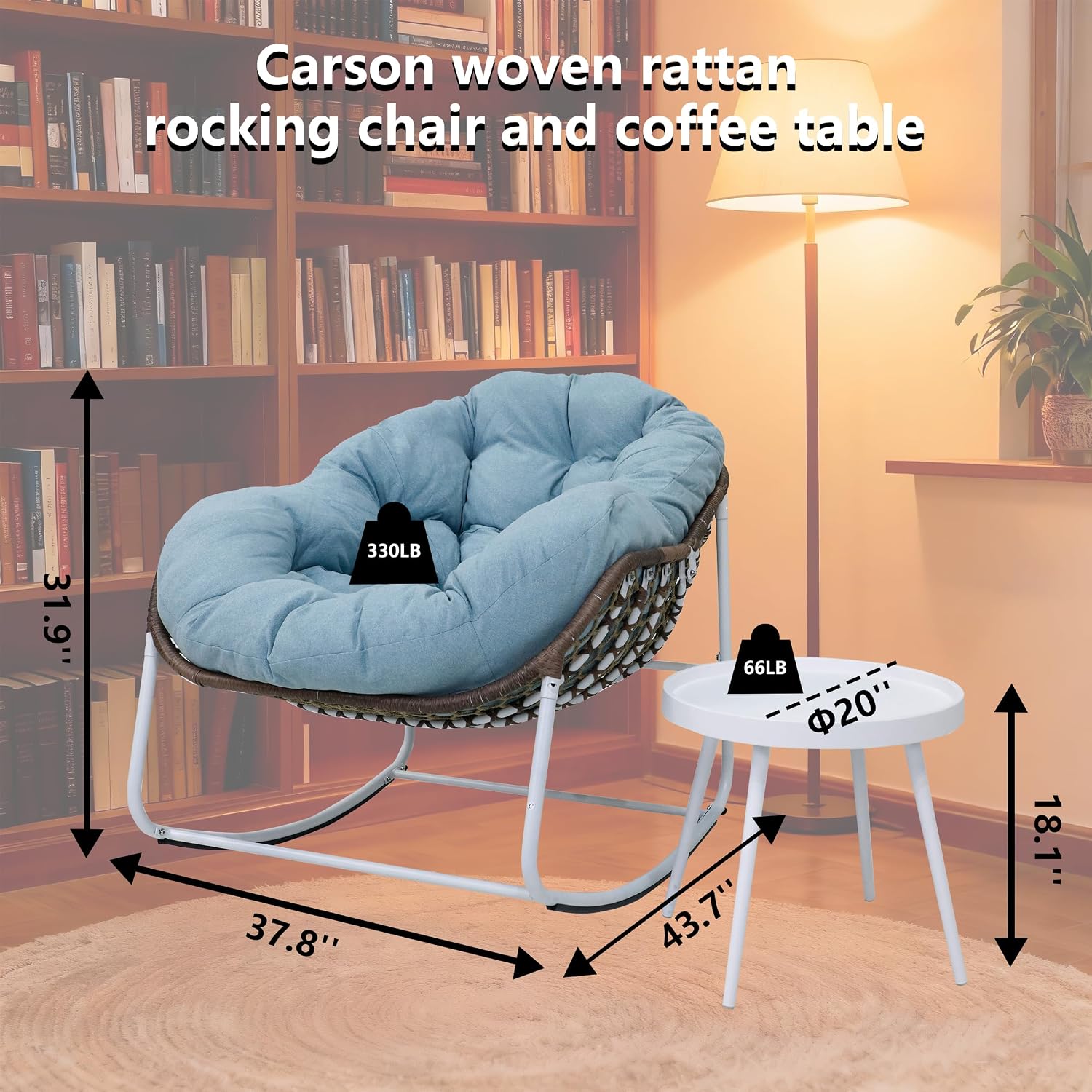 Modern Rocking Chair with Side Table Set, 2-Piece Patio with Soft Cushion & Side Table, 330 LBS Capacity, All-Weather Balcony Furniture