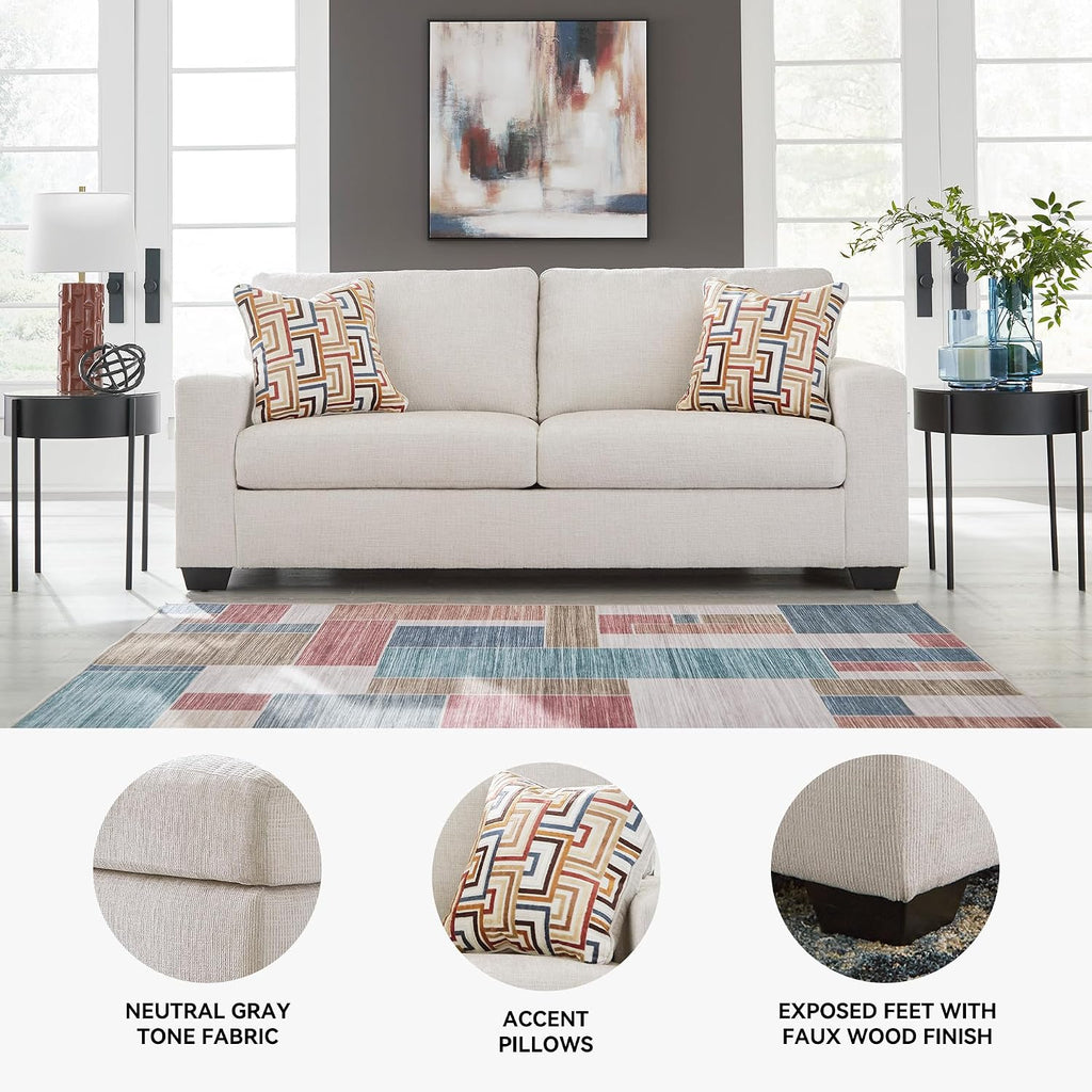 Signature Design by Ashley Aviemore Coastal Sofa Sleeper with Folding Memory Foam Mattress and 2 Accent Pillows, Queen, Beige
