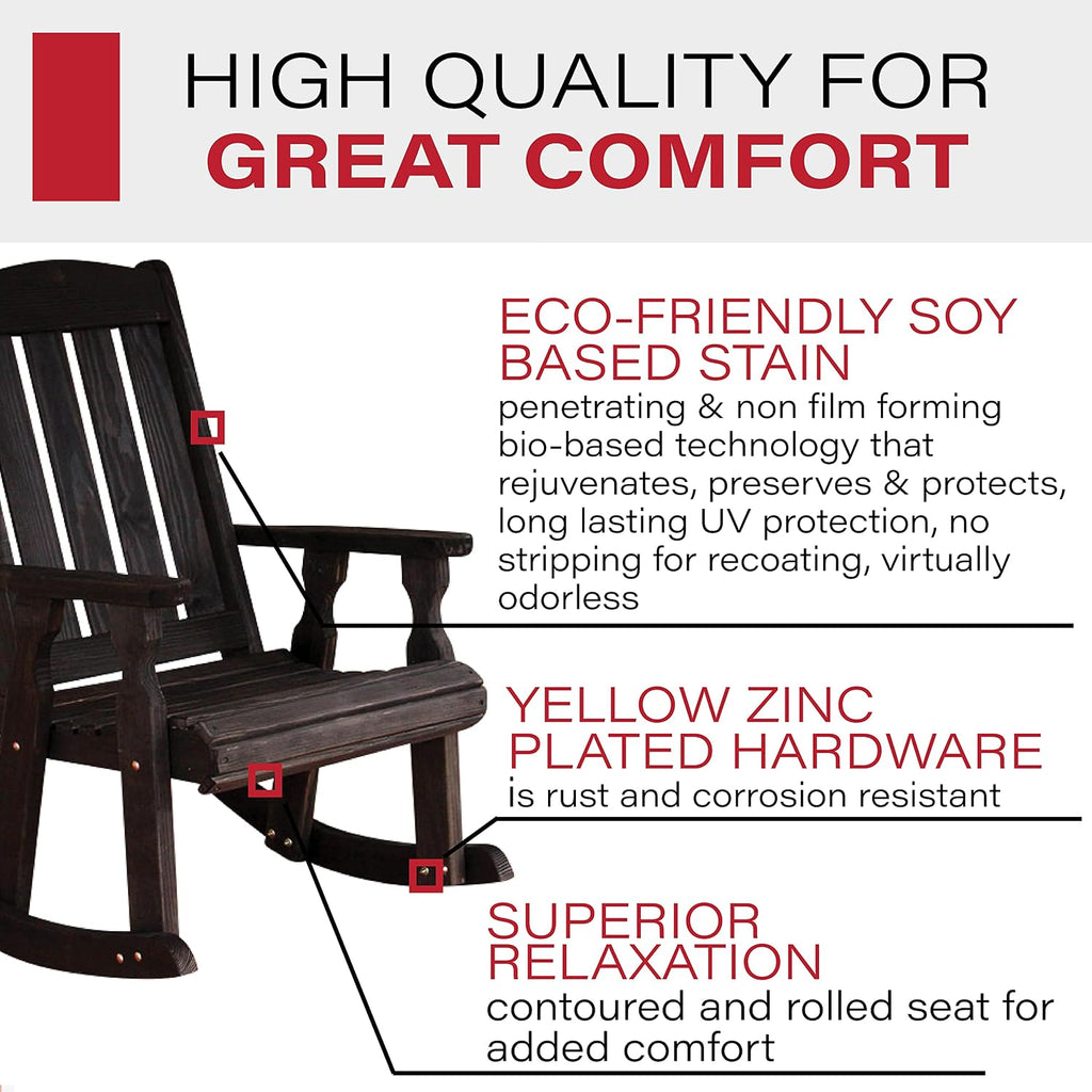 Amish Heavy Duty 600 Lb Mission Pressure Treated Rocking Chair (Semi-Solid Black Stain)