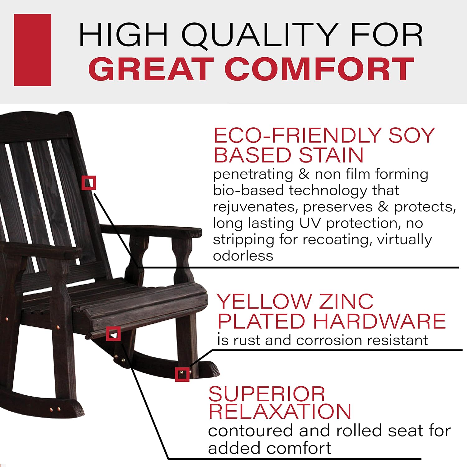 Amish Heavy Duty 600 Lb Mission Pressure Treated Rocking Chair (Semi-Solid Black Stain)