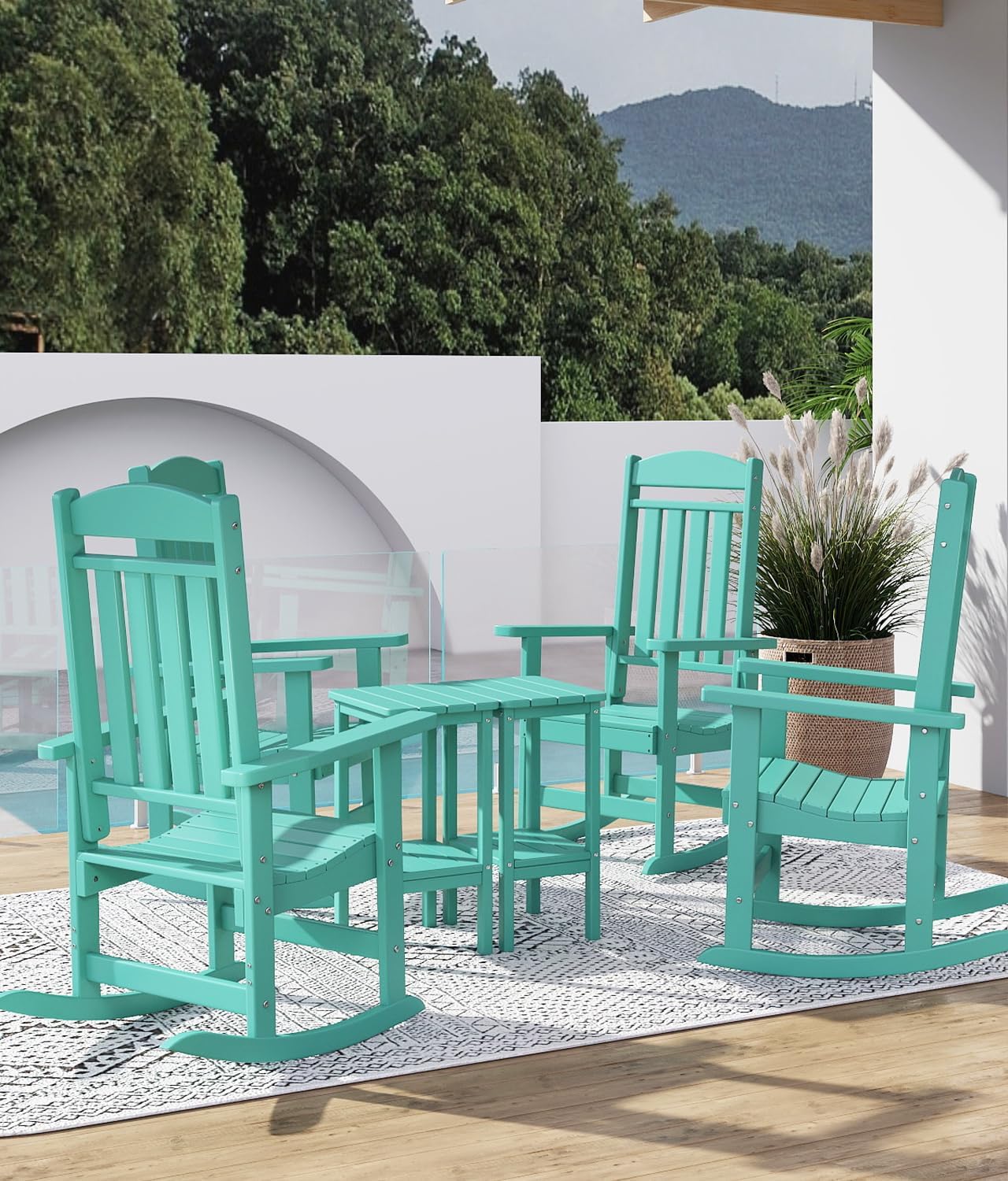 FOOWIN Outdoor Rocking Chair Set of 2, High Back Patio Rocking Chair, HDPE All Weather Resistant Porch Rocker for Adult, Oversized Rocking Chairs for Garden, Lawn, Indoor & Outdoor Use, Lake Blue