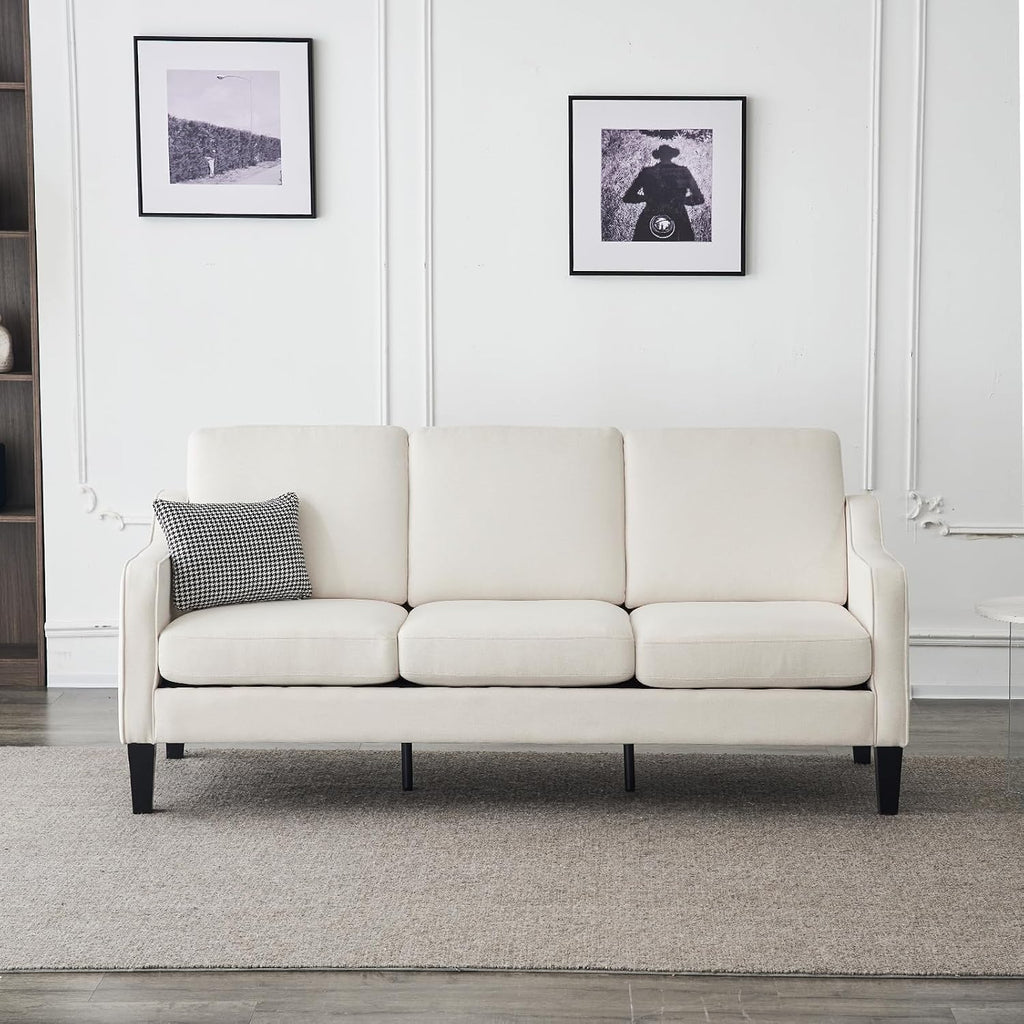 VINGLI Small Couch Sofa 71' Comfy Couches for Living Room Beige 3 Seat Sofa Couch Mid Century Modern Sofa Furniture Couches with Scooped Arms for Small Spaces, Bedroom, Apartment, Studio