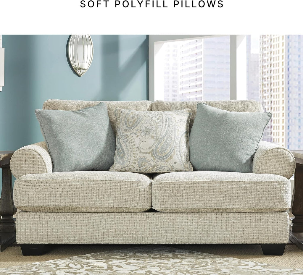 Signature Design by Ashley Monaghan Vintage Loveseat with Accent Pillows, Reversible Cushions and Rolled Arms, Beige