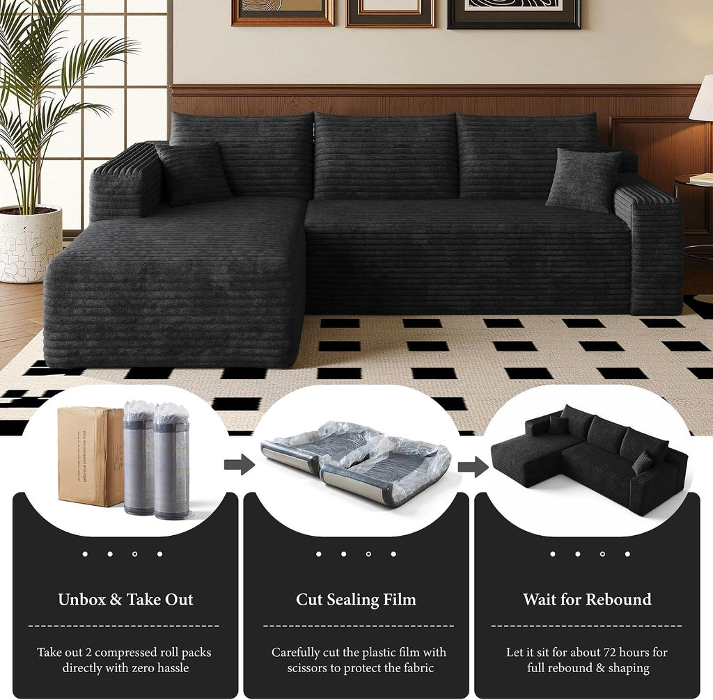 96''Sectional Couches for Living Room,Modern Modular Sectional Sofa,Upholstered Boneless Couch Comfy Cloud Couch with L Shaped Chaise (Black, Upgrade-96''W Left Facing Chaise)