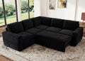 HONBAY Modular Sectional Sleeper Sofa with Pull Out Bed,Corduroy L Shaped Couch with Storage, Sectional Couches for Living Room,Black