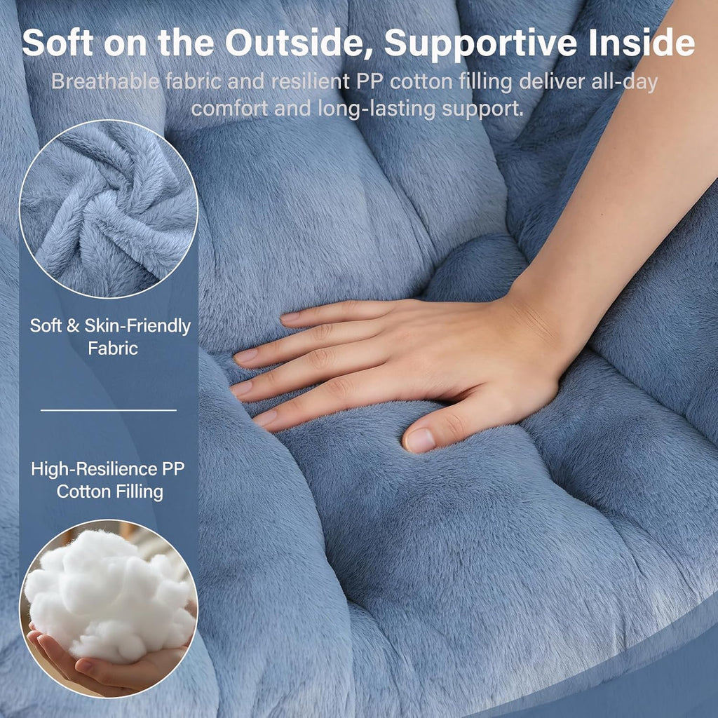 MBOOYOME Lazy Chair with Folding Ottoman, Modern Accent Armchair with Armrests and a Side Pocket & Foldable Footstool, Reading Chair for Living Room, Bedroom & Dorm, Plush Light Blue