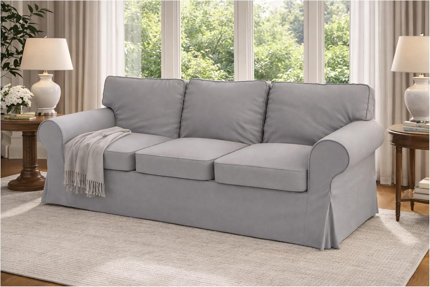 Heavy Cotton Ektorp 3 Seat Sofa Cotton Cover Replacement Compatible with IKEA Ektorp Three Seat Sofa Slipcover (Light Gray Durable Cotton)