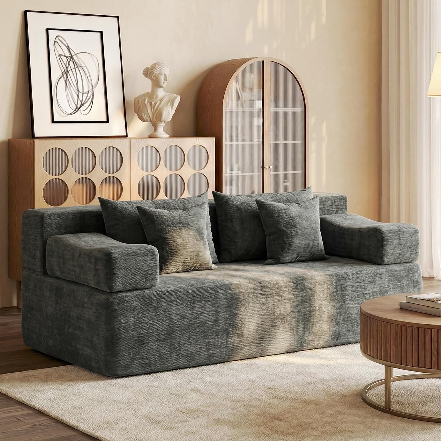 MONVANE 70' Loveseat Sofa with Removable Armrests, Comfy Chenille Cloud Couch with 4 Pillows, Modern Deep Seat Boneless Couch, 2 Seater Sofa for Living Room, No Assembly Required, Grey