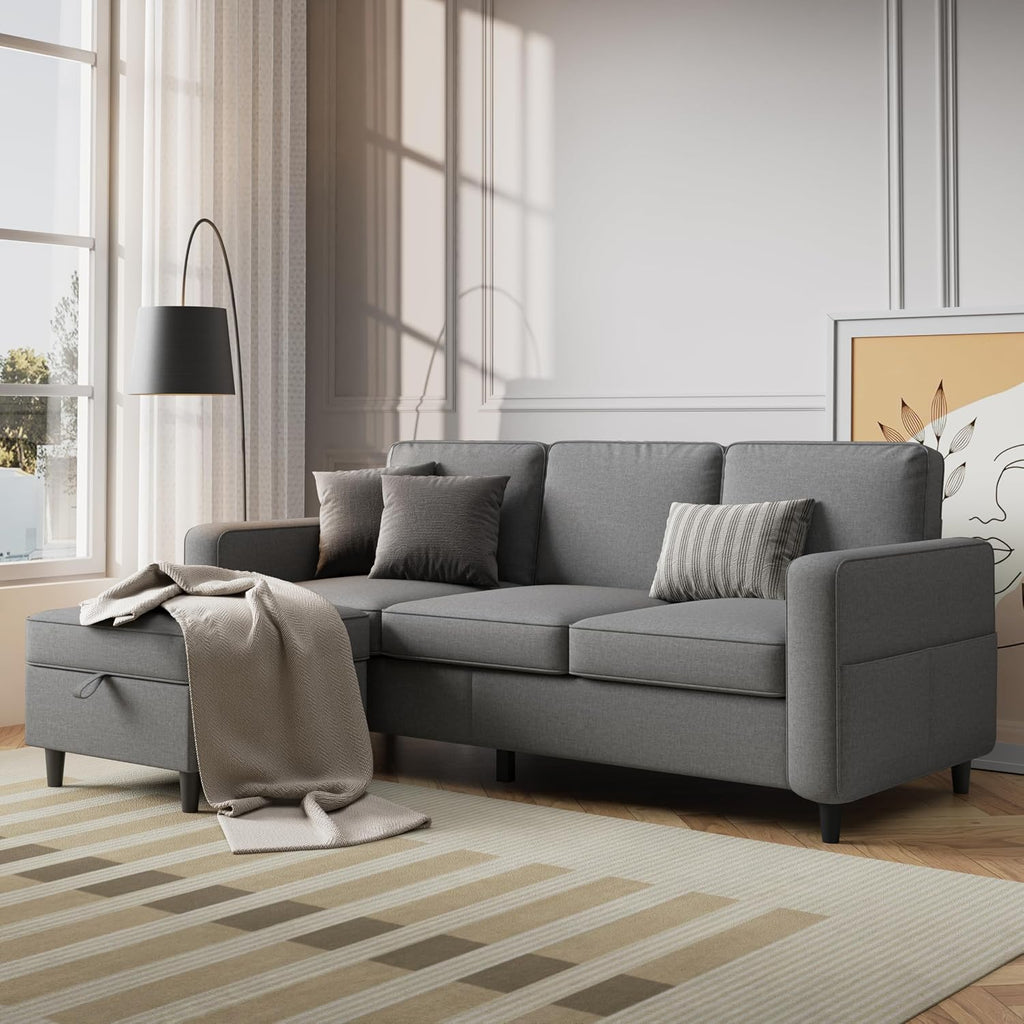78' Sectional Sofa Couches for Living Room, Convertible L Shaped Couch with Storage Ottoman, Deep Seat Pet-Friendly Linen Fabric Sofa Set for Small Space, Apartment, Dorm