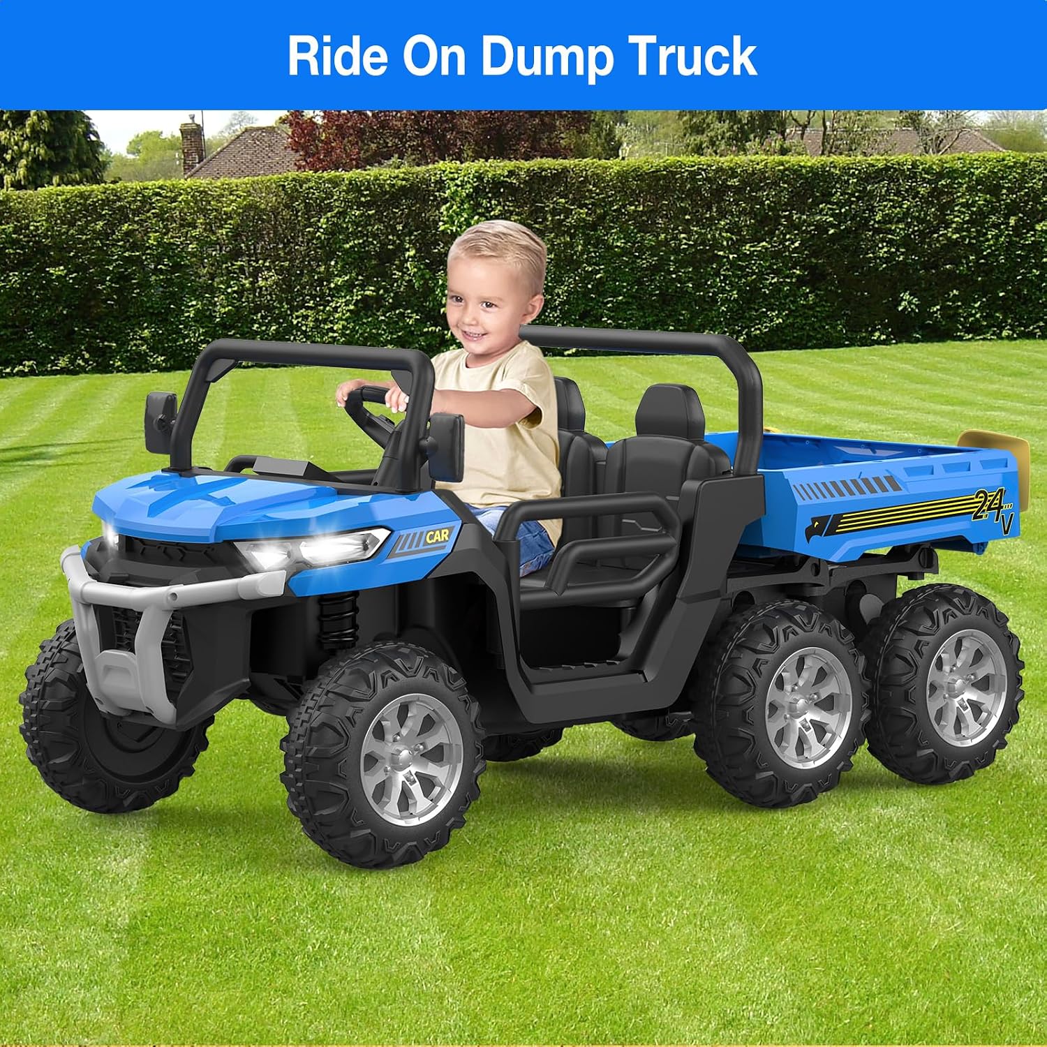 Hetoy 24V 2-Seater Ride On Dump Truck with Parent Remote Control, 4WD 6-Wheel Electric Car for Big Kids, UTV Style Dump Bed & Music Horn, ASTM/CPSIA Certified (Ages 3+)