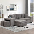 104.5 inch Reversible Sleeper Sectional Sofa with Pull Out Bed , Convertible L Shaped Sectional Couch with Storage Chaise and 2 Stools , Tufted Upholstered Pullout Sofa Bed for Living Room Apartment