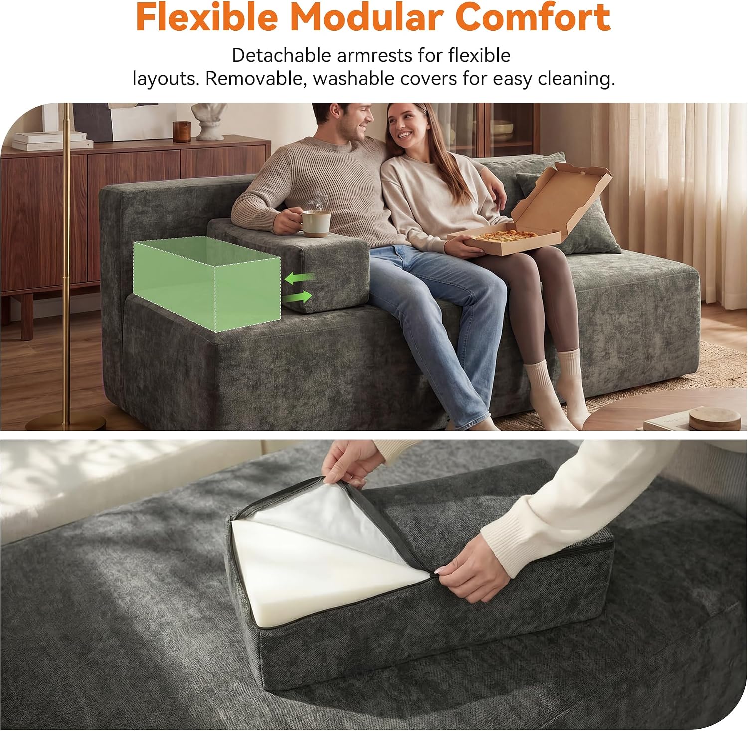 MONVANE 70' Loveseat Sofa with Removable Armrests, Comfy Chenille Cloud Couch with 4 Pillows, Modern Deep Seat Boneless Couch, 2 Seater Sofa for Living Room, No Assembly Required, Grey