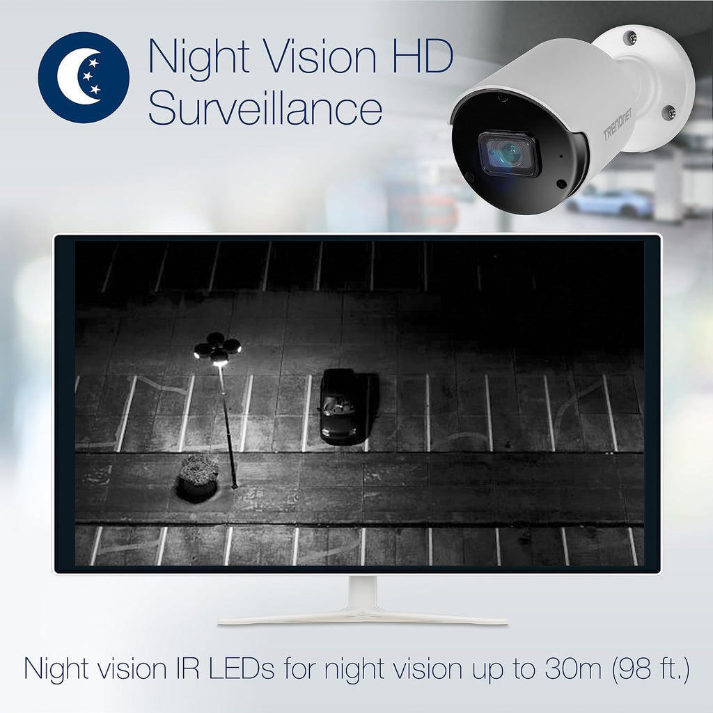 TRENDnet Indoor Outdoor 5MP H.265 PoE Bullet Network Camera, IP66 Rated Housing, IR Night Vision up to 30m (98 ft.), Security Surveillance Camera, microSD Card Slot (up to 256GB), White, TV-IP1514PI