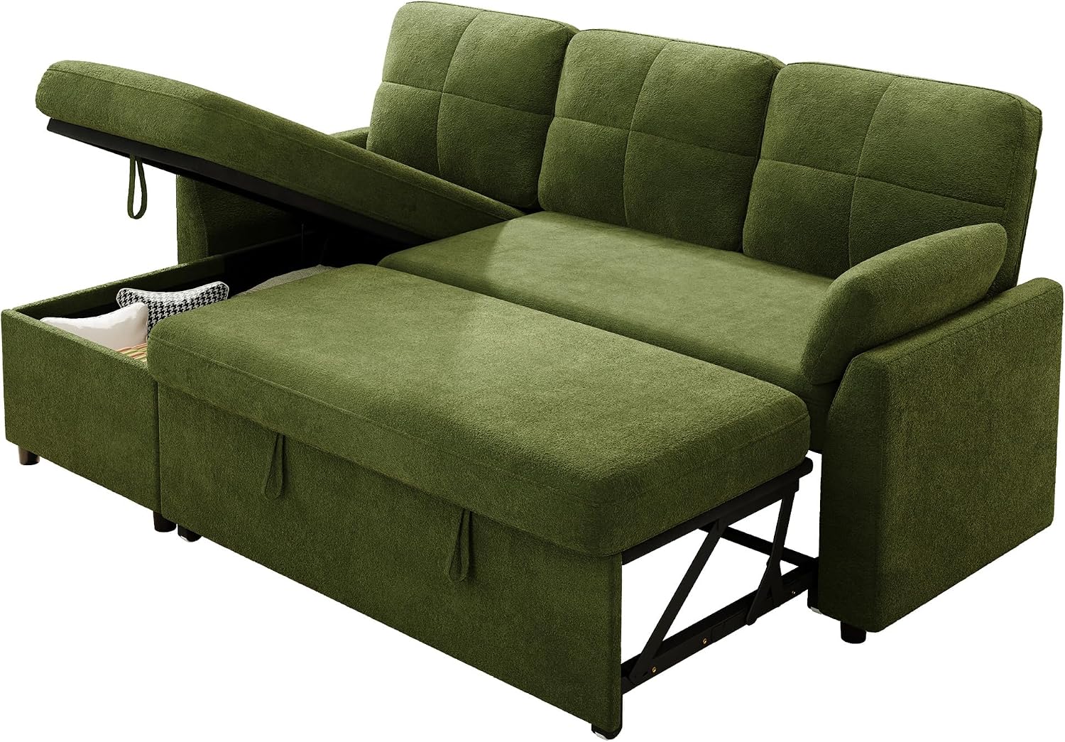 AMEILIFE Sofa Bed, Sleeper Sofa with Storage Chaise, Convertible Sofa Bed with Pull Out Couch, l Shaped Couch for Living Room-Green Linen