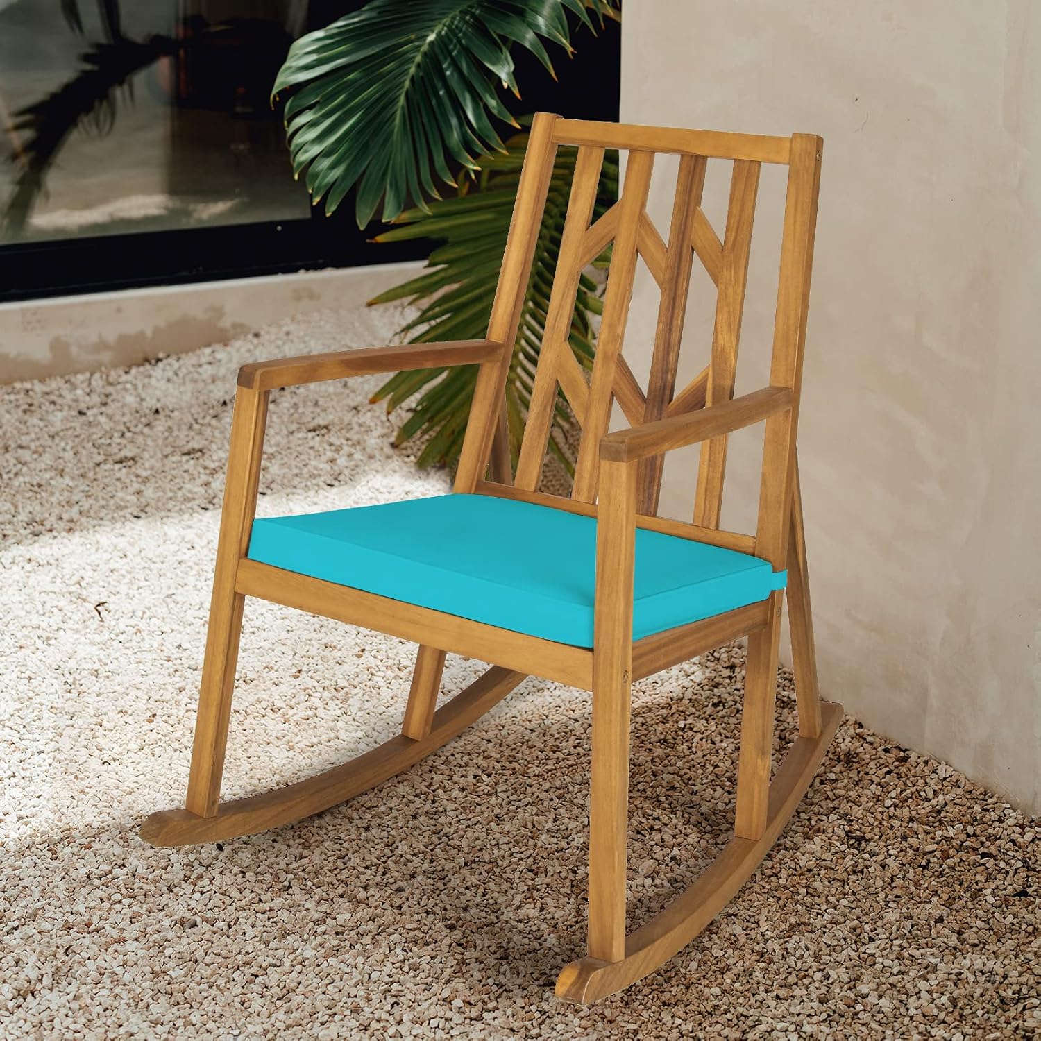 Tangkula 2 Pieces Acacia Wood Patio Rocking Chair, Outdoor Porch Rocker W/Removable High-Density Cushion, All-Weather Resistance, Perfect for Garden, Backyard, Poolside