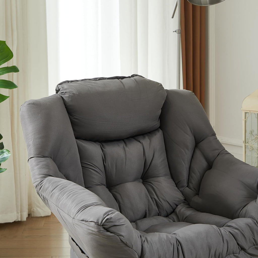 HollyHOME Lazy Chair with Foldable Ottoman, Accent Comfy Lounge Armchair and Folding Footrest Stool, Leisure Sofa Reading Chair and Footstool for Living Room, Bedroom, Dorm,Dark Grey
