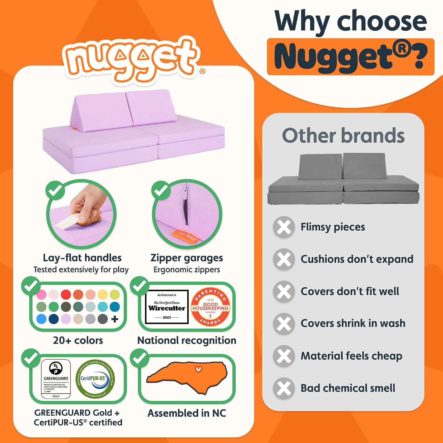 Nugget - The Original Play Couch for Kids - Modular Foam Children's Sofa for Playroom, Imagination, & Creative Open Ended Play - Washable & Convertible Playroom Furniture, Moonshot
