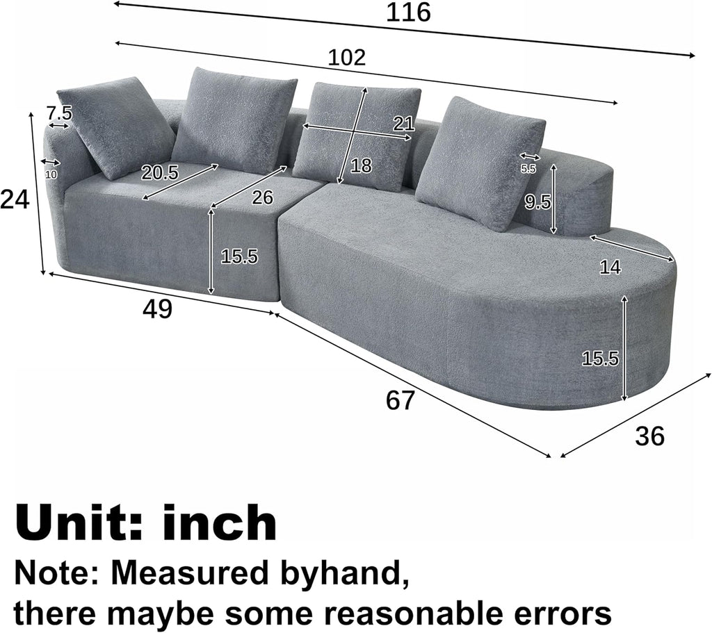 Christopher Knight Home Randa Upholstered 5-Seater Sofa for Living Room, Modern Fabric Oversized Chair Cloud Couch, Fully Assembled Long Sofa Chaise Lounge, Light Gray