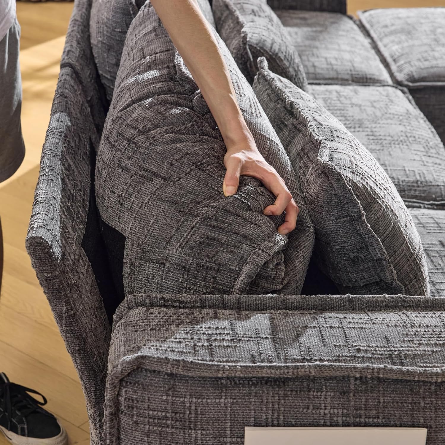 VINGLI 111' Convertible Modular Sectional Sofa,Comfortable L Shaped Reversible Couch with Ottoman, Removable 3 Seater Boneless Modern Couch, Durable Chenille Cloud Sofa for Living Room,Grey