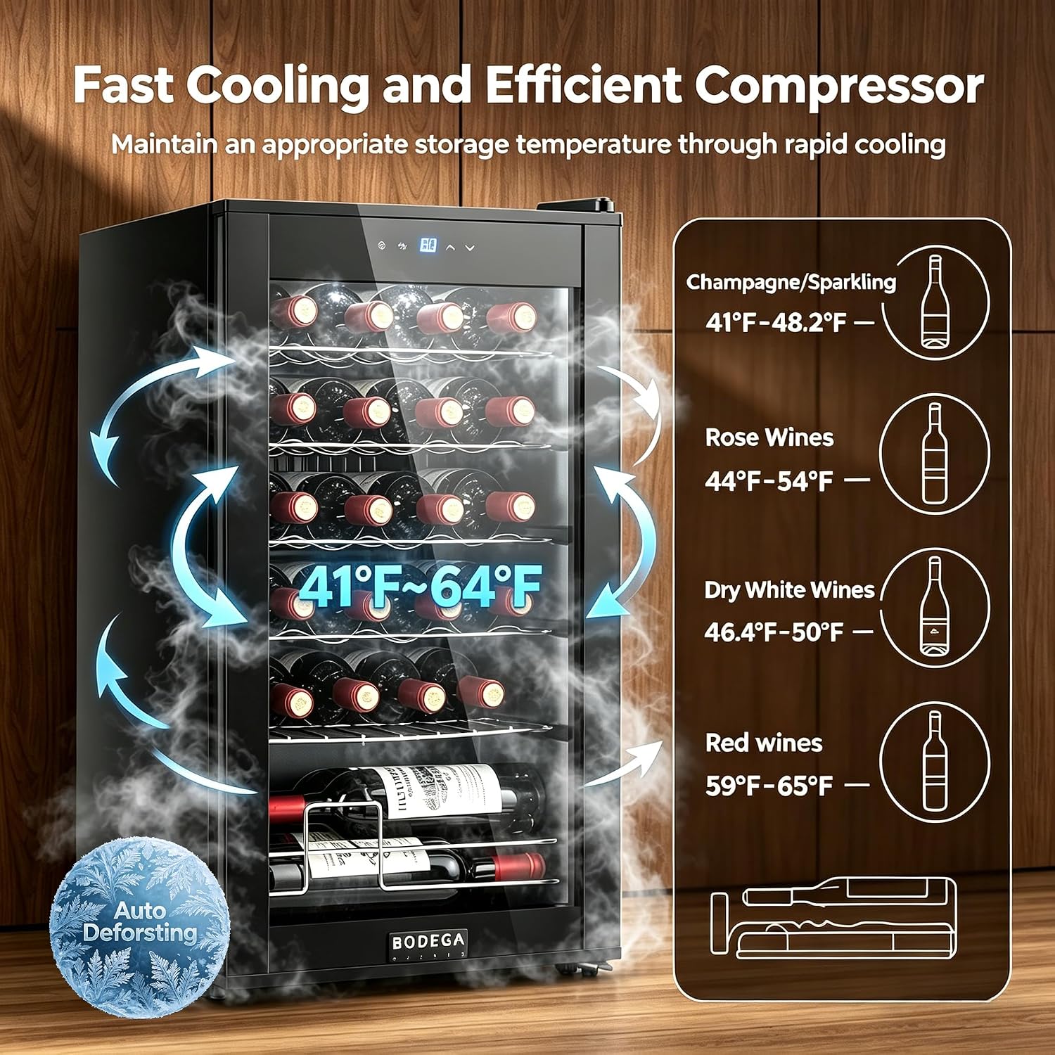 BODEGA COOLER 24 Bottle Wine Cooler, 2.5 Cu.Ft Mini Fridge with Lock, Freestanding & Under Counter, Small Refrigerator for Office, Bedroom and Home Bar, Double Glass Door & Digital Temp Control