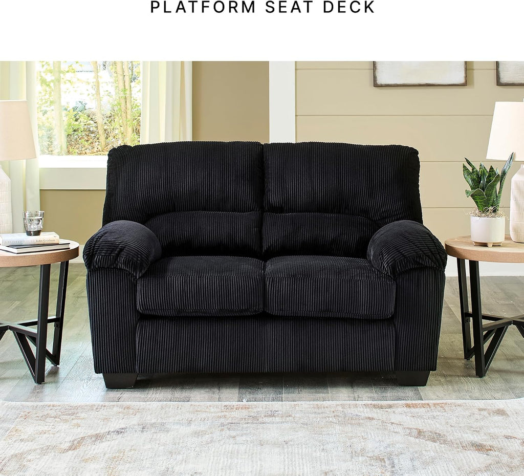 Signature Design by Ashley SimpleJoy Modern Loveseat for Living Room, Black