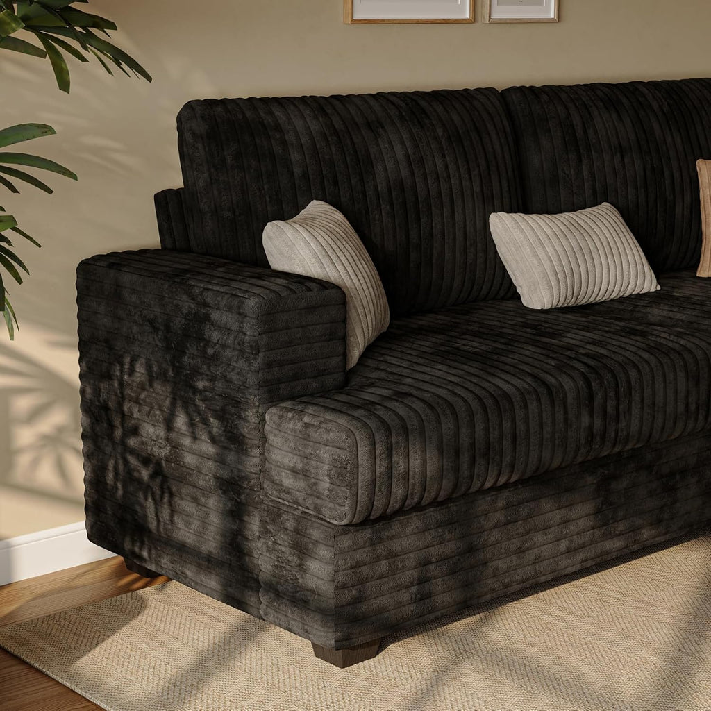 89' Black Couches for Living Room, 3 Seater Couch with Deep Seat, Oversized Loveseat Sofa for Apartment and Small Spaces