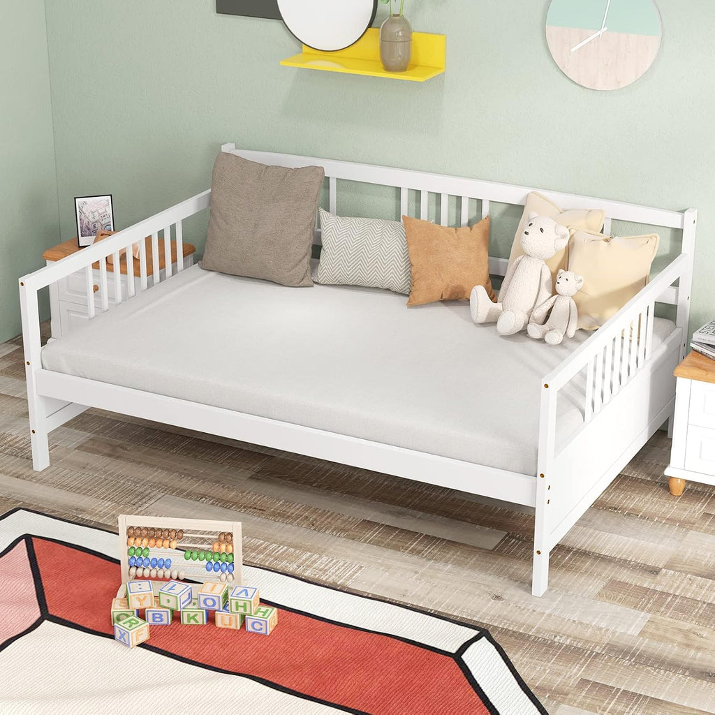 Giantex Full Size Daybed, Wooden Daybed Sofa Bed Frame with Wood Slat Support for Kids Teens, Multi-Functional Day Bed for Living Room Bedroom Guest Room, No Box Spring Needed, White