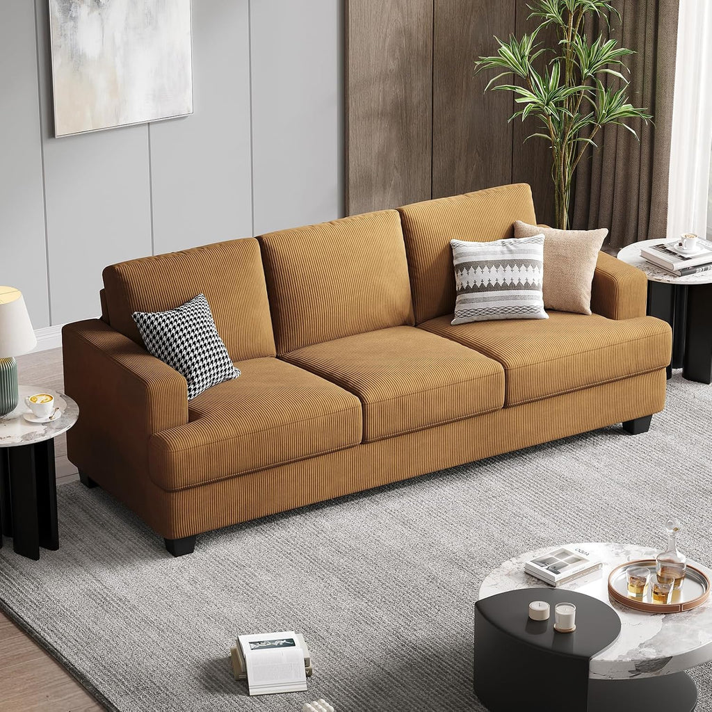 COPIAE 89 Inch Sofa with Extra Deep Seats Oversize, 3 Seater Sofa for Living Room, Modern Couch and Sofa, Comfy Armrests and Seats and Backrests, Easy Installation, Corduroy Fabric Ginger Yellow